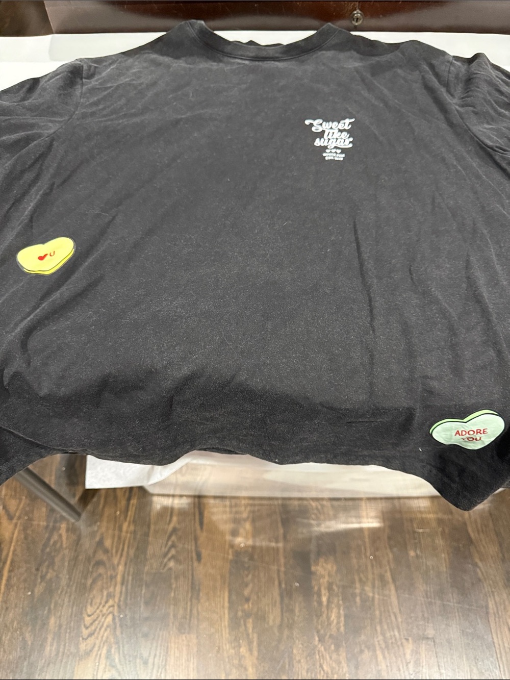 White Fox Boutique Black Short Sleeve Tee with Heart Patches